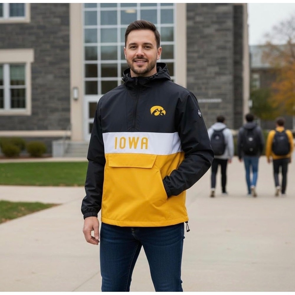NEW Iowa Hawkeyes Alpha Anorak Pullover Jacket Mens Medium Windbreaker - Picture 1 of 14
